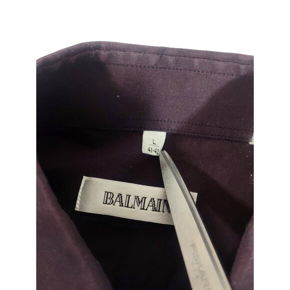 VTG 42 BALMAIN Paris Button Up Shirt Men’s Luxury Y2K Classic Long Sleeve Purple - Picture 4 of 4